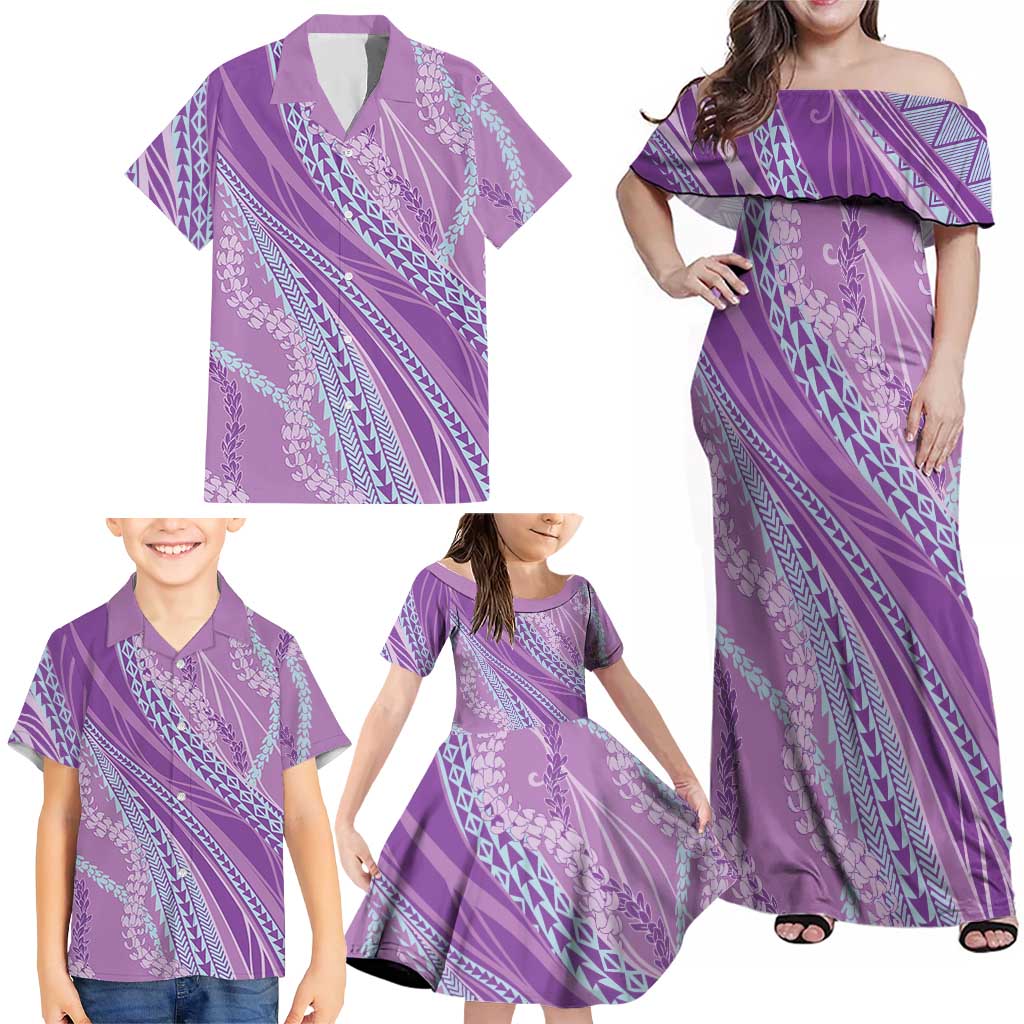Polynesian Puakeniken Pikake Twisted Lei Family Matching Off Shoulder Maxi Dress and Hawaiian Shirt Amethys LT7 - Polynesian Pride