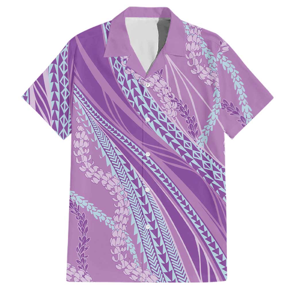 Polynesian Puakeniken Pikake Twisted Lei Family Matching Off Shoulder Short Dress and Hawaiian Shirt Amethys LT7 Dad's Shirt - Short Sleeve Amethys - Polynesian Pride