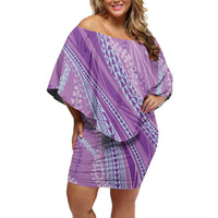 Polynesian Puakeniken Pikake Twisted Lei Family Matching Off Shoulder Short Dress and Hawaiian Shirt Amethys LT7 Mom's Dress Amethys - Polynesian Pride