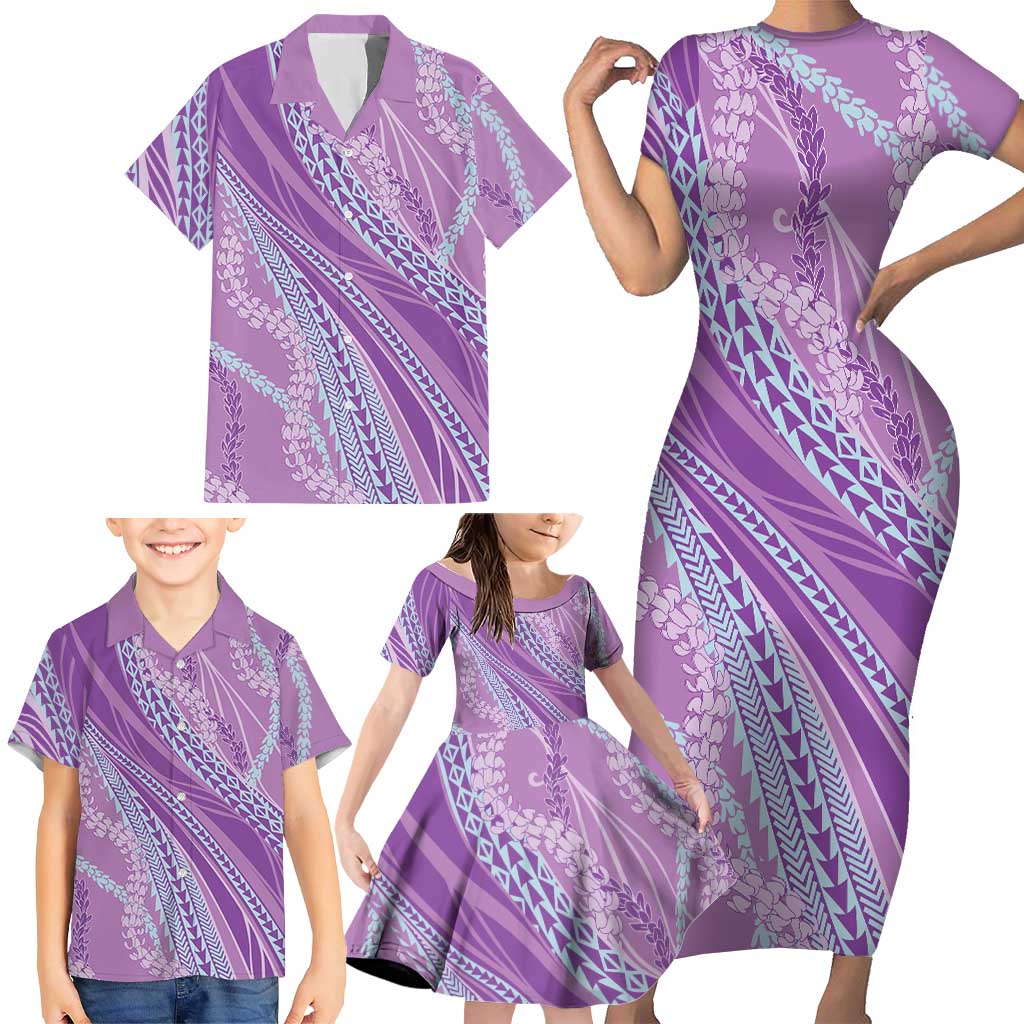 Polynesian Puakeniken Pikake Twisted Lei Family Matching Short Sleeve Bodycon Dress and Hawaiian Shirt Amethys LT7 - Polynesian Pride