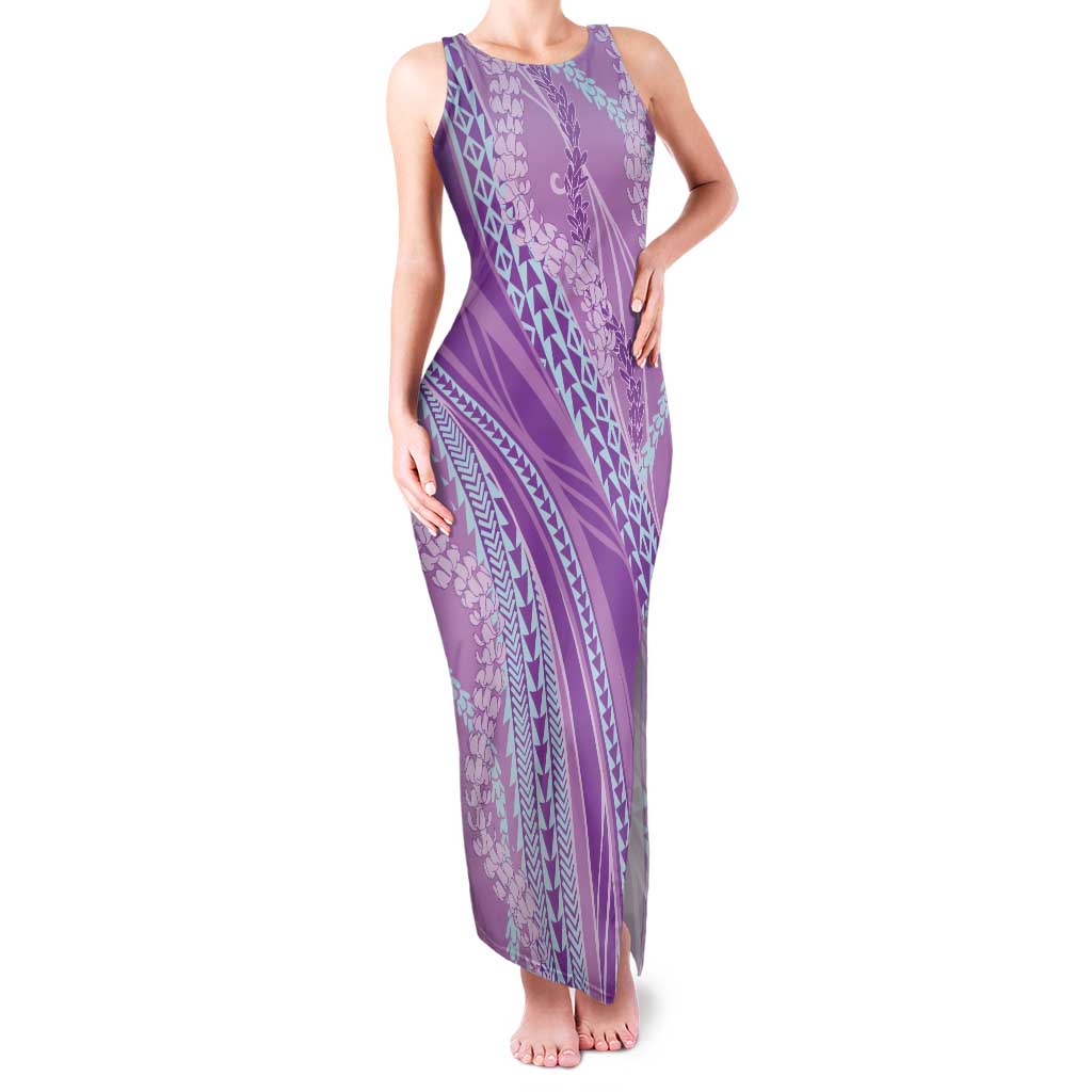 Polynesian Puakeniken Pikake Twisted Lei Family Matching Tank Maxi Dress and Hawaiian Shirt Amethys LT7 Mom's Dress Amethys - Polynesian Pride