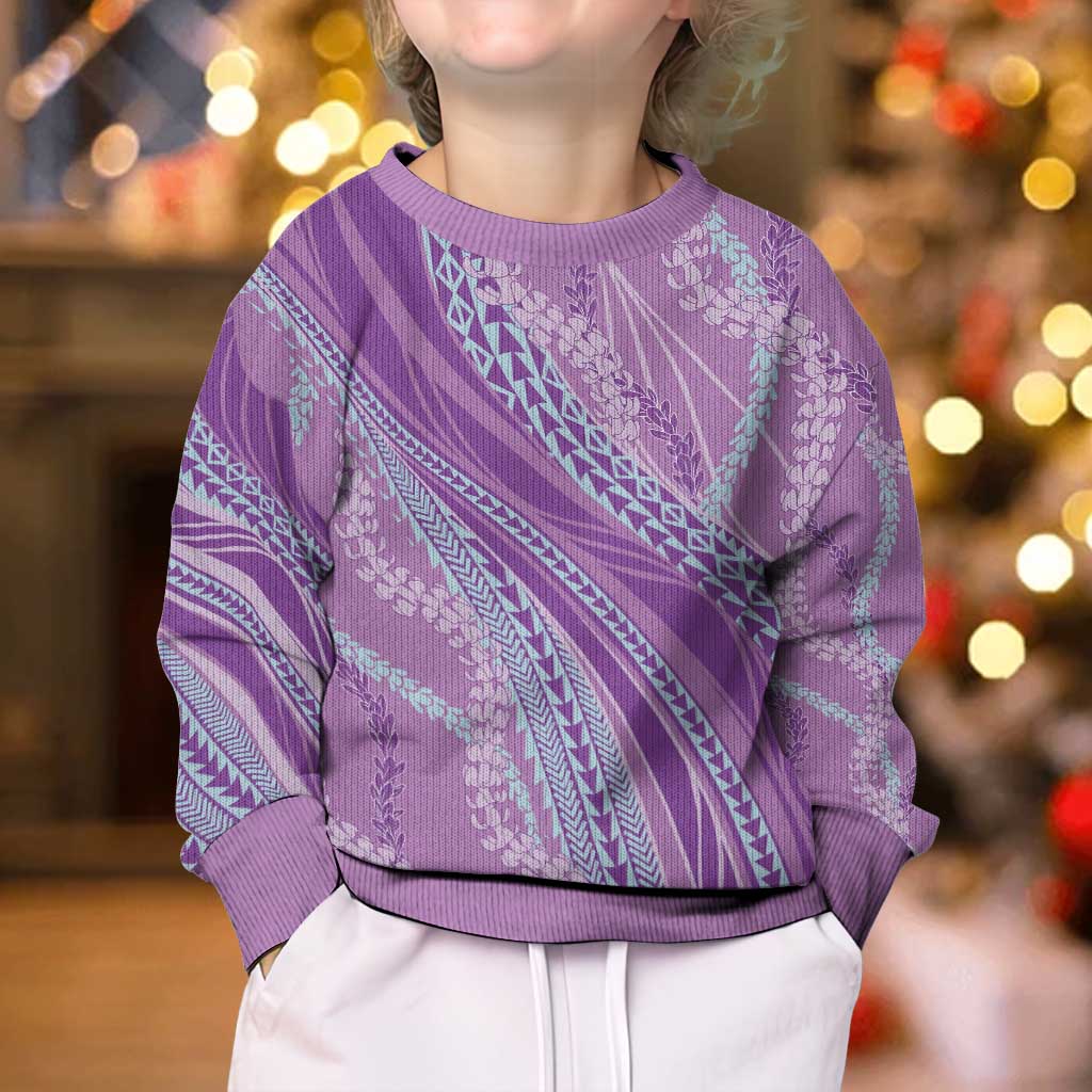 Polynesian Puakeniken Pikake Twisted Lei Kid Ugly Christmas Sweater Amethys - Polynesian Pride