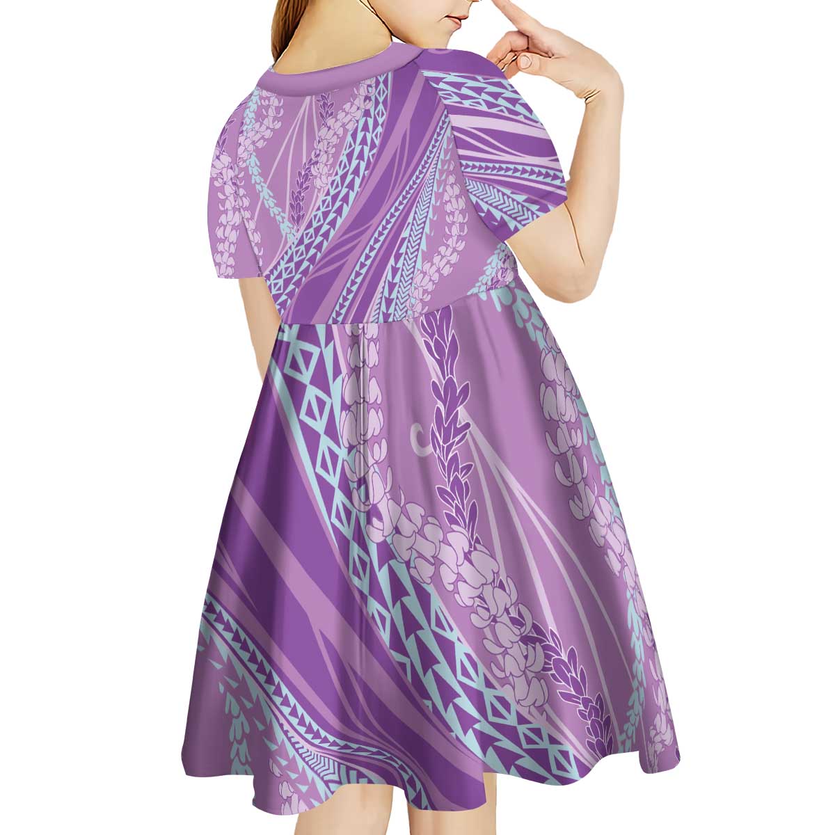 Polynesian Puakeniken Pikake Twisted Lei Kid Short Sleeve Dress Amethys - Polynesian Pride
