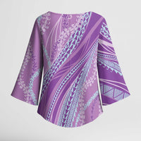 Polynesian Puakeniken Pikake Twisted Lei Kimono Sleeve Blouse Amethys - Polynesian Pride