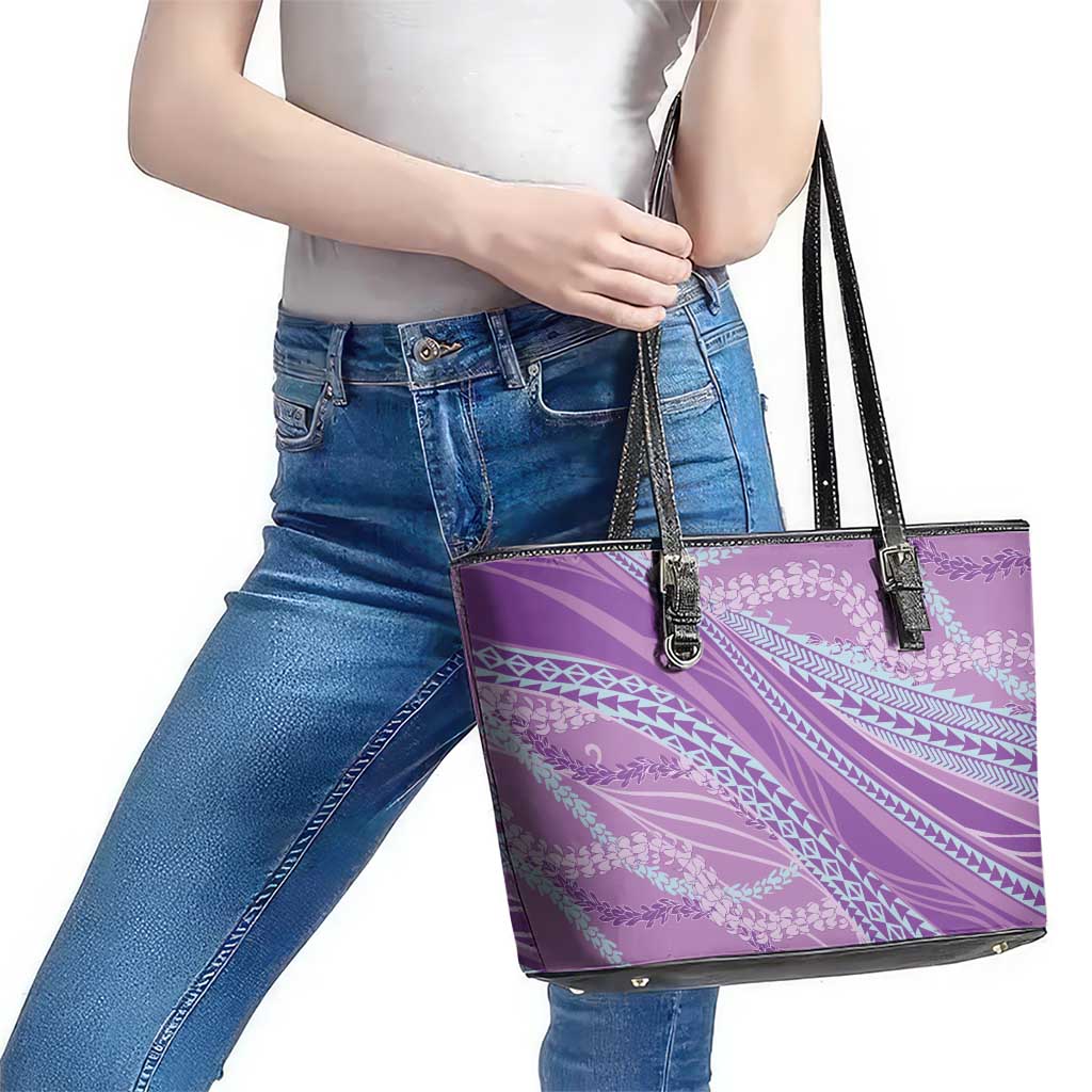 Polynesian Puakeniken Pikake Twisted Lei Leather Tote Bag Amethys - Polynesian Pride