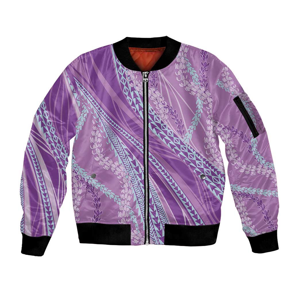 Polynesian Puakeniken Pikake Twisted Lei Sleeve Zip Bomber Jacket Amethys LT7 Unisex Amethys - Polynesian Pride