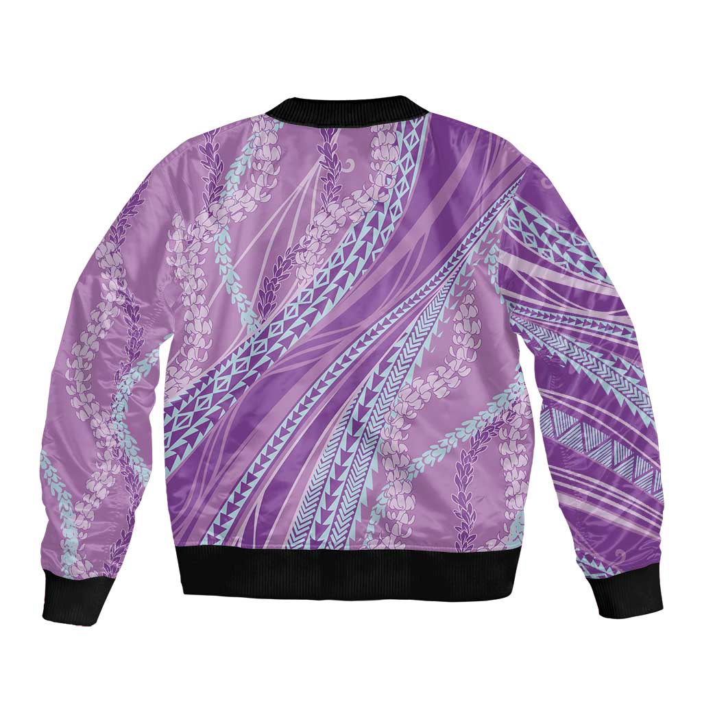 Polynesian Puakeniken Pikake Twisted Lei Sleeve Zip Bomber Jacket Amethys LT7 - Polynesian Pride