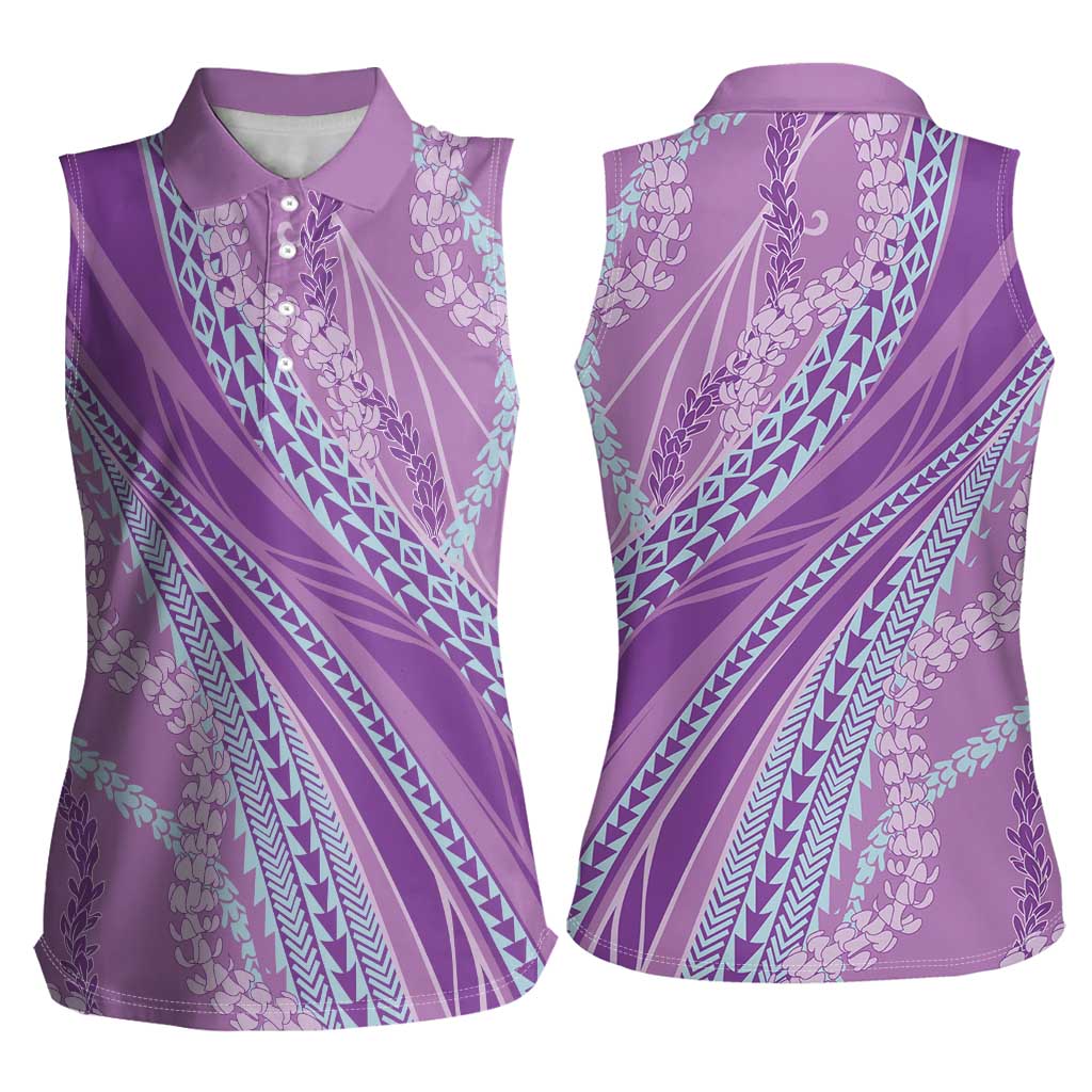 Polynesian Puakeniken Pikake Twisted Lei Women Sleeveless Polo Shirt Amethys - Polynesian Pride