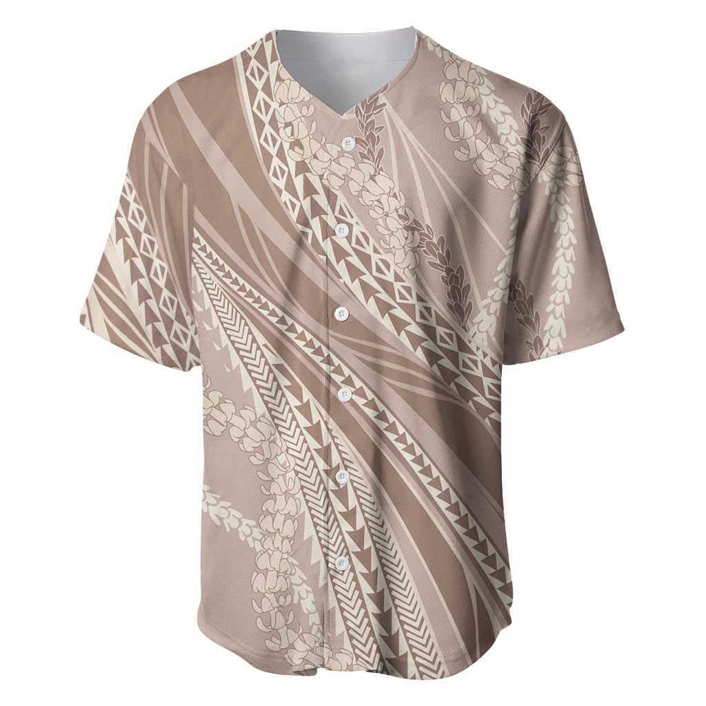 Polynesian Puakeniken Pikake Twisted Lei Baseball Jersey Beige - Polynesian Pride