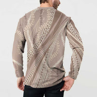 Polynesian Puakeniken Pikake Twisted Lei Button Sweatshirt Beige - Polynesian Pride