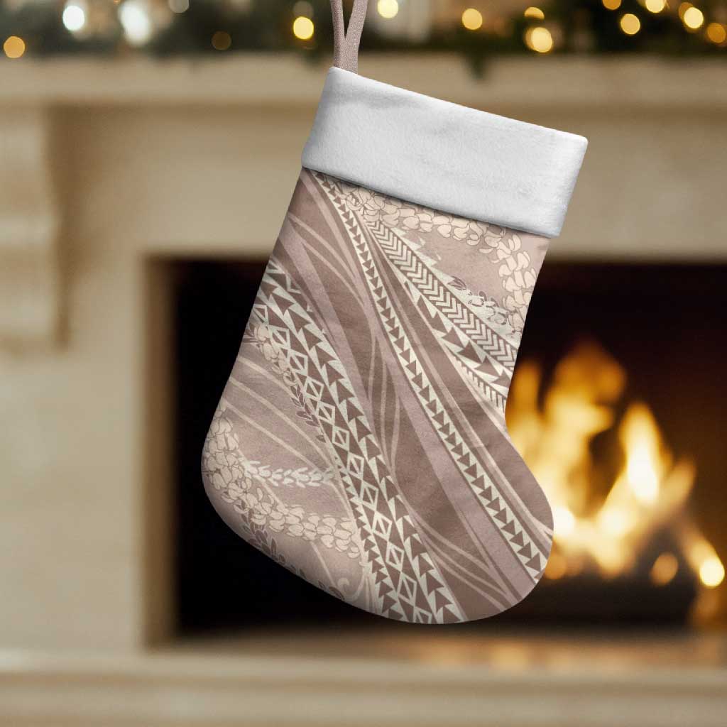 Polynesian Puakeniken Pikake Twisted Lei Christmas Stocking Beige - Polynesian Pride