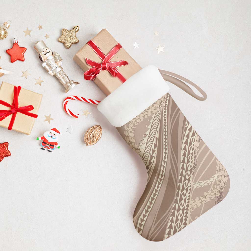Polynesian Puakeniken Pikake Twisted Lei Christmas Stocking Beige - Polynesian Pride