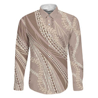 Polynesian Puakeniken Pikake Twisted Lei Family Matching Mermaid Dress and Hawaiian Shirt Beige LT7 Dad's Shirt - Long Sleeve Beige - Polynesian Pride
