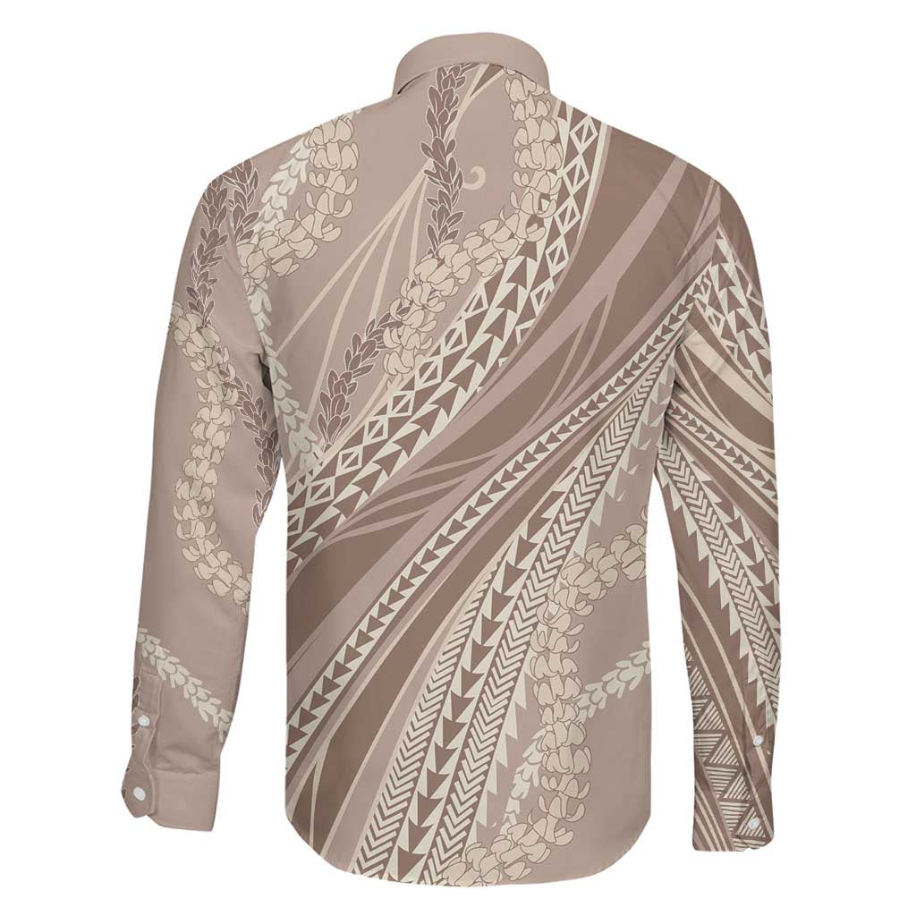 Polynesian Puakeniken Pikake Twisted Lei Family Matching Mermaid Dress and Hawaiian Shirt Beige LT7 - Polynesian Pride