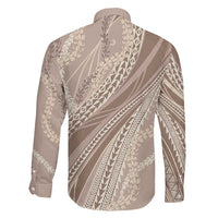 Polynesian Puakeniken Pikake Twisted Lei Family Matching Off The Shoulder Long Sleeve Dress and Hawaiian Shirt Beige LT7 - Polynesian Pride