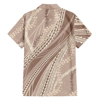 Polynesian Puakeniken Pikake Twisted Lei Family Matching Off Shoulder Maxi Dress and Hawaiian Shirt Beige LT7 - Polynesian Pride