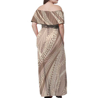 Polynesian Puakeniken Pikake Twisted Lei Family Matching Off Shoulder Maxi Dress and Hawaiian Shirt Beige LT7 - Polynesian Pride