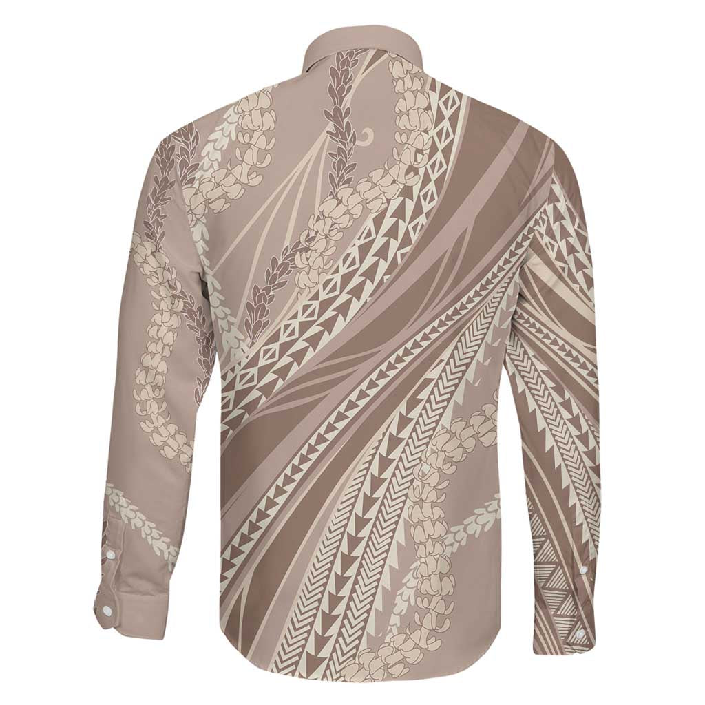 Polynesian Puakeniken Pikake Twisted Lei Family Matching Off Shoulder Short Dress and Hawaiian Shirt Beige LT7 - Polynesian Pride
