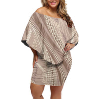 Polynesian Puakeniken Pikake Twisted Lei Family Matching Off Shoulder Short Dress and Hawaiian Shirt Beige LT7 Mom's Dress Beige - Polynesian Pride