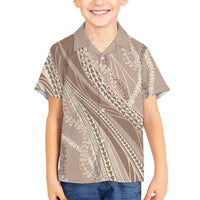 Polynesian Puakeniken Pikake Twisted Lei Family Matching Short Sleeve Bodycon Dress and Hawaiian Shirt Beige LT7 Son's Shirt Beige - Polynesian Pride