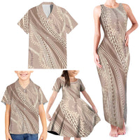 Polynesian Puakeniken Pikake Twisted Lei Family Matching Tank Maxi Dress and Hawaiian Shirt Beige LT7 - Polynesian Pride