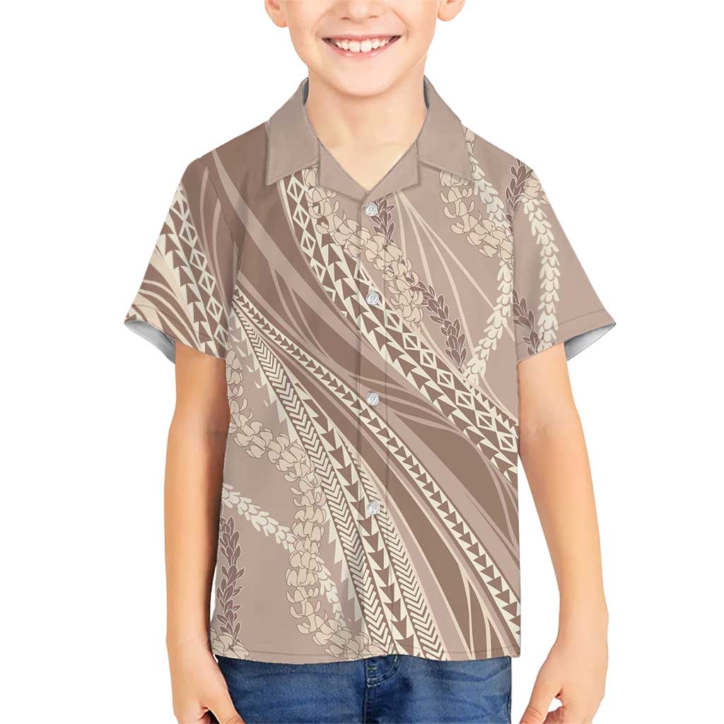 Polynesian Puakeniken Pikake Twisted Lei Family Matching Tank Maxi Dress and Hawaiian Shirt Beige LT7 Son's Shirt Beige - Polynesian Pride