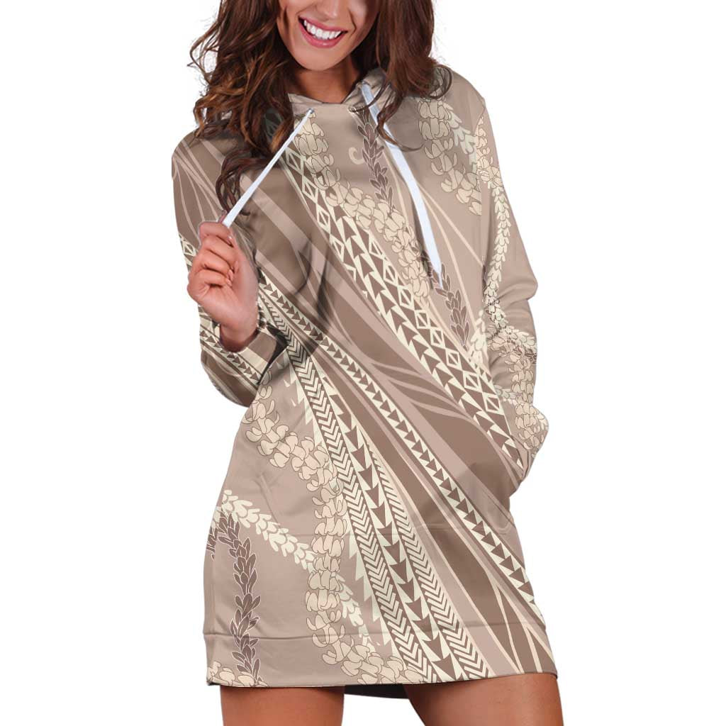 Polynesian Puakeniken Pikake Twisted Lei Hoodie Dress Beige - Polynesian Pride