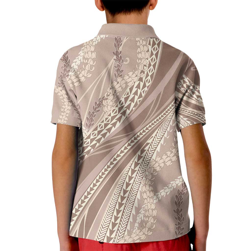 Polynesian Puakeniken Pikake Twisted Lei Kid Polo Shirt Beige - Polynesian Pride