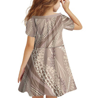 Polynesian Puakeniken Pikake Twisted Lei Kid Short Sleeve Dress Beige - Polynesian Pride