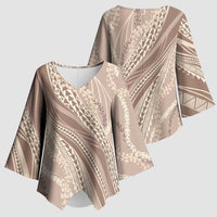 Polynesian Puakeniken Pikake Twisted Lei Kimono Sleeve Blouse Beige - Polynesian Pride