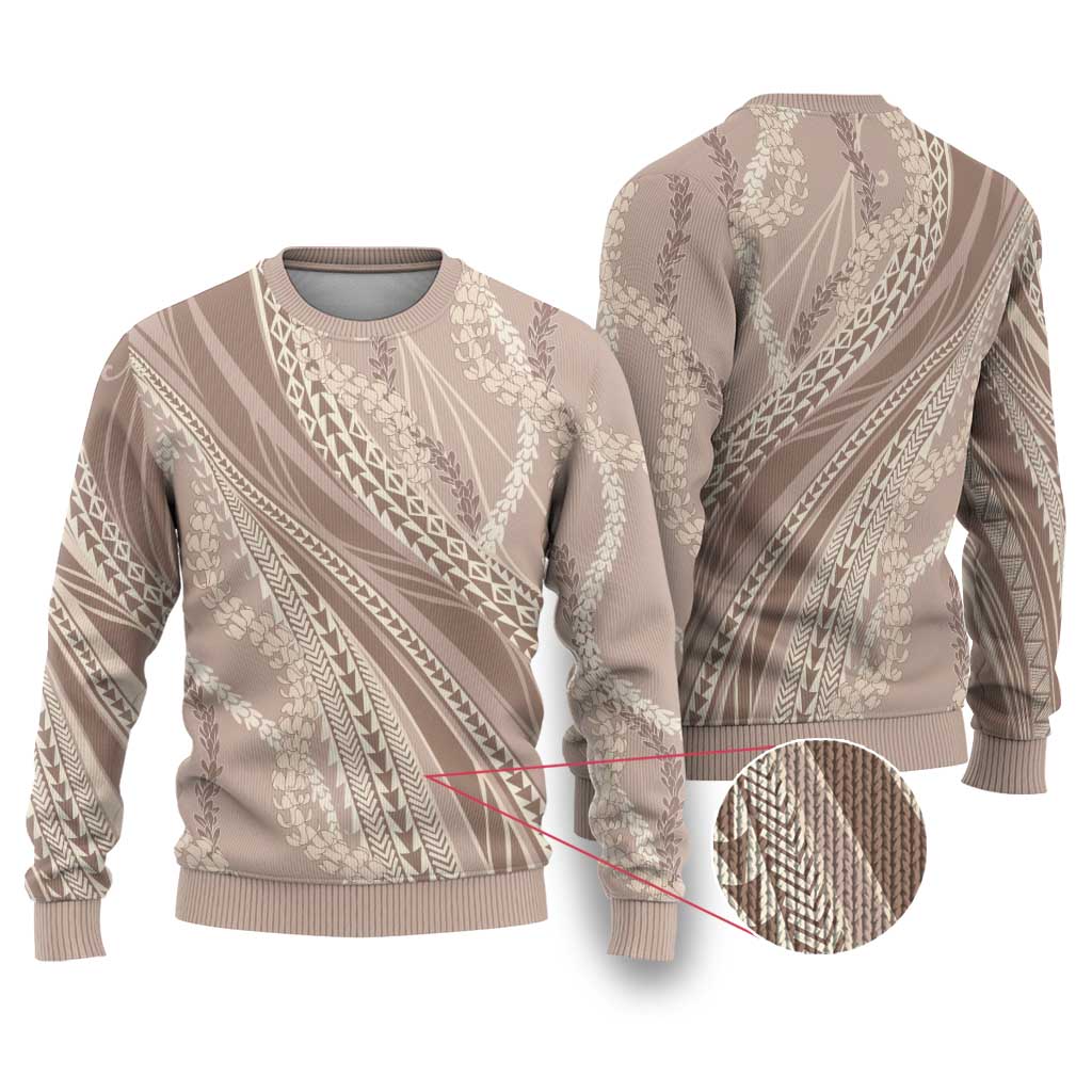Polynesian Puakeniken Pikake Twisted Lei Ugly Christmas Sweater Beige - Polynesian Pride