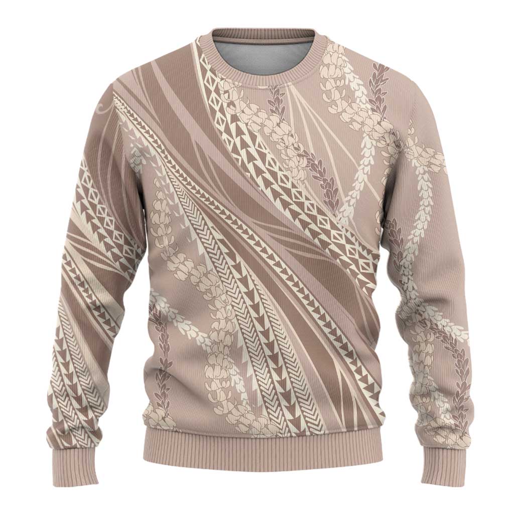 Polynesian Puakeniken Pikake Twisted Lei Ugly Christmas Sweater Beige - Polynesian Pride