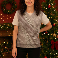 Polynesian Puakeniken Pikake Twisted Lei Christmas Knitted V-Neck Vest Beige - Polynesian Pride