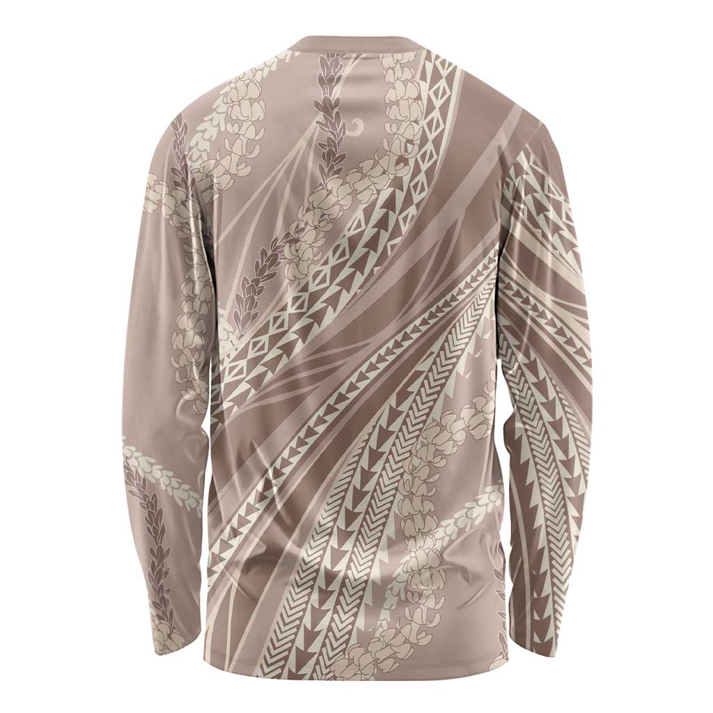 Polynesian Puakeniken Pikake Twisted Lei Long Sleeve Shirt Beige - Polynesian Pride