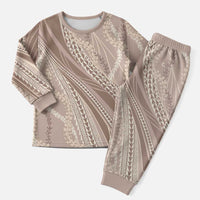 Polynesian Puakeniken Pikake Twisted Lei Christmas Pajama Set Beige - Polynesian Pride