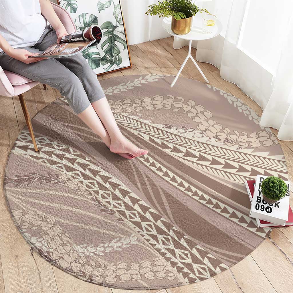 Polynesian Puakeniken Pikake Twisted Lei Round Carpet Beige - Polynesian Pride