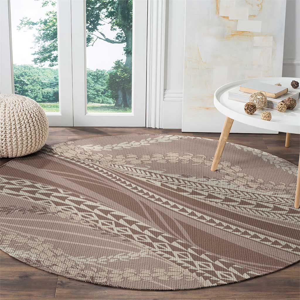 Polynesian Puakeniken Pikake Twisted Lei Round Carpet Beige - Polynesian Pride