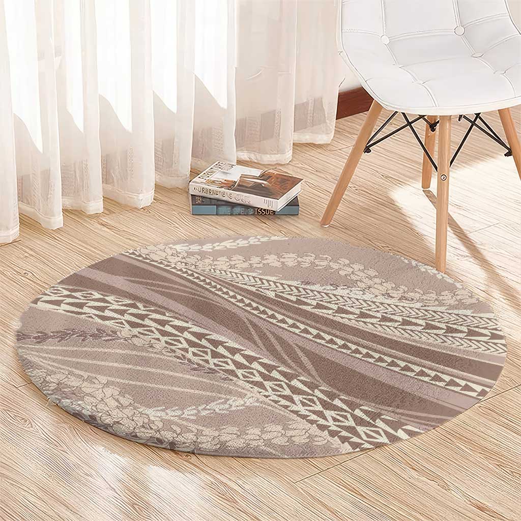Polynesian Puakeniken Pikake Twisted Lei Round Carpet Beige - Polynesian Pride