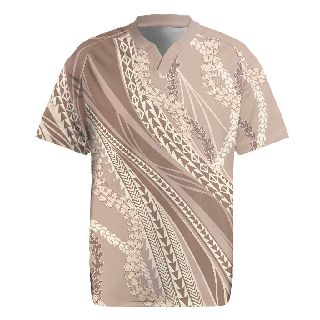 Polynesian Puakeniken Pikake Twisted Lei Rugby Jersey Beige - Polynesian Pride