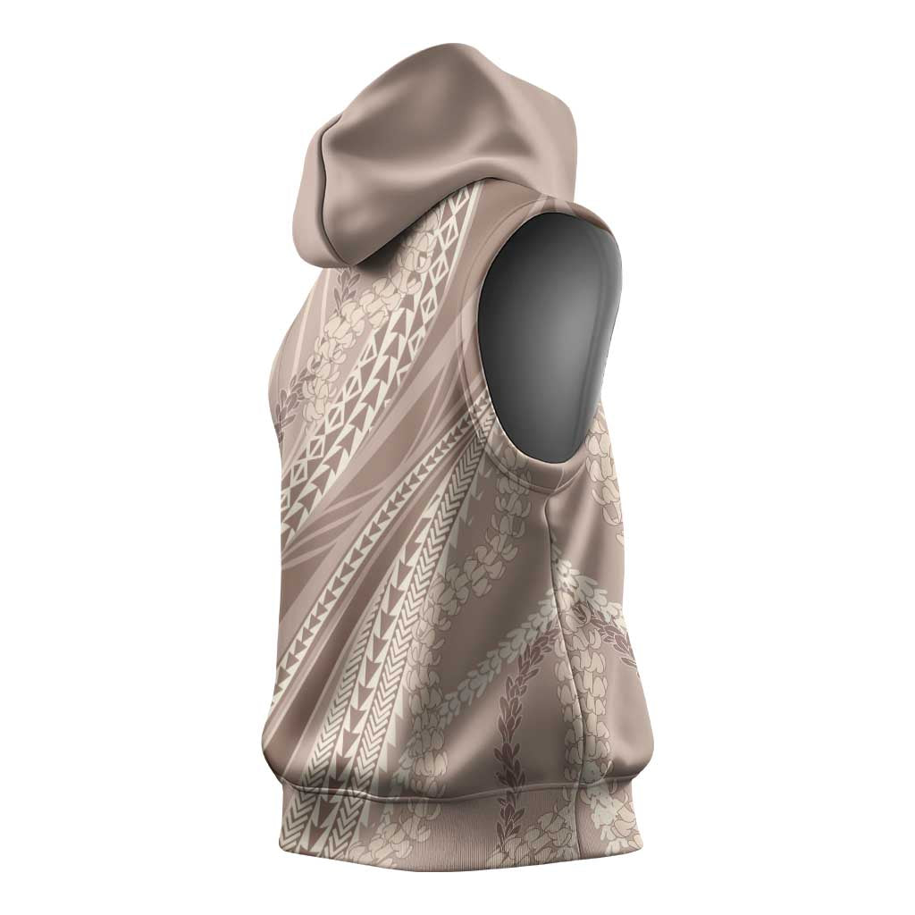 Polynesian Puakeniken Pikake Twisted Lei Sleeveless Hoodie Beige - Polynesian Pride