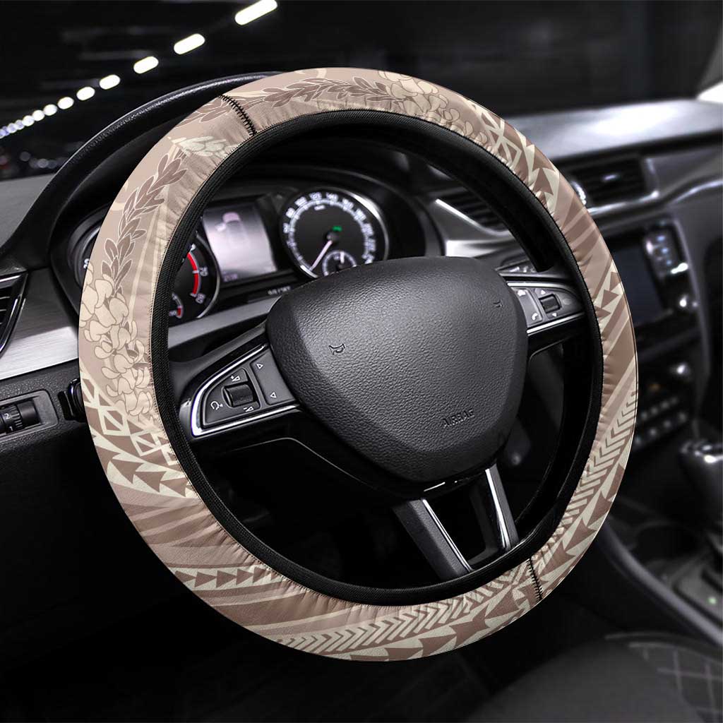 Polynesian Puakeniken Pikake Twisted Lei Steering Wheel Cover Beige LT7 Universal Fit Beige - Polynesian Pride