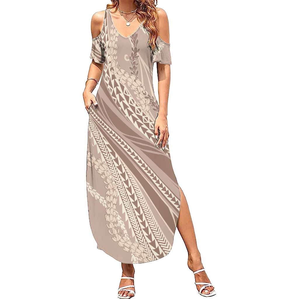 Polynesian Puakeniken Pikake Twisted Lei Summer Maxi Dress Beige LT7 Women Beige - Polynesian Pride