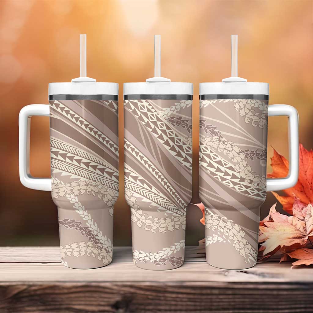 Polynesian Puakeniken Pikake Twisted Lei Tumbler With Handle Beige - Polynesian Pride