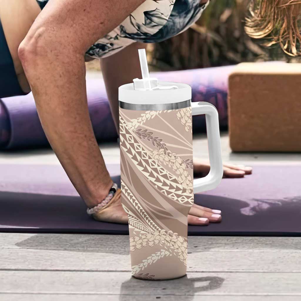 Polynesian Puakeniken Pikake Twisted Lei Tumbler With Handle Beige - Polynesian Pride