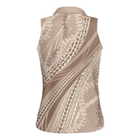 Polynesian Puakeniken Pikake Twisted Lei Women Sleeveless Polo Shirt Beige - Polynesian Pride