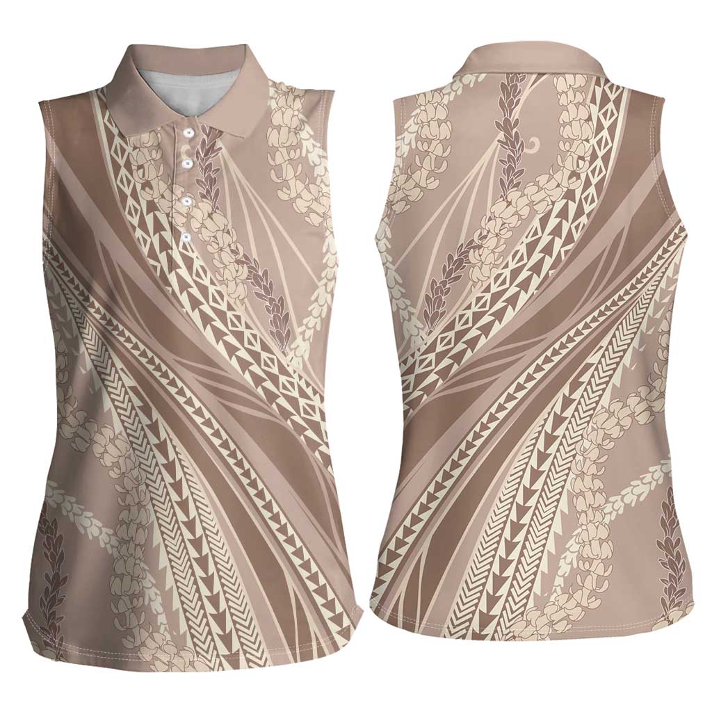 Polynesian Puakeniken Pikake Twisted Lei Women Sleeveless Polo Shirt Beige - Polynesian Pride