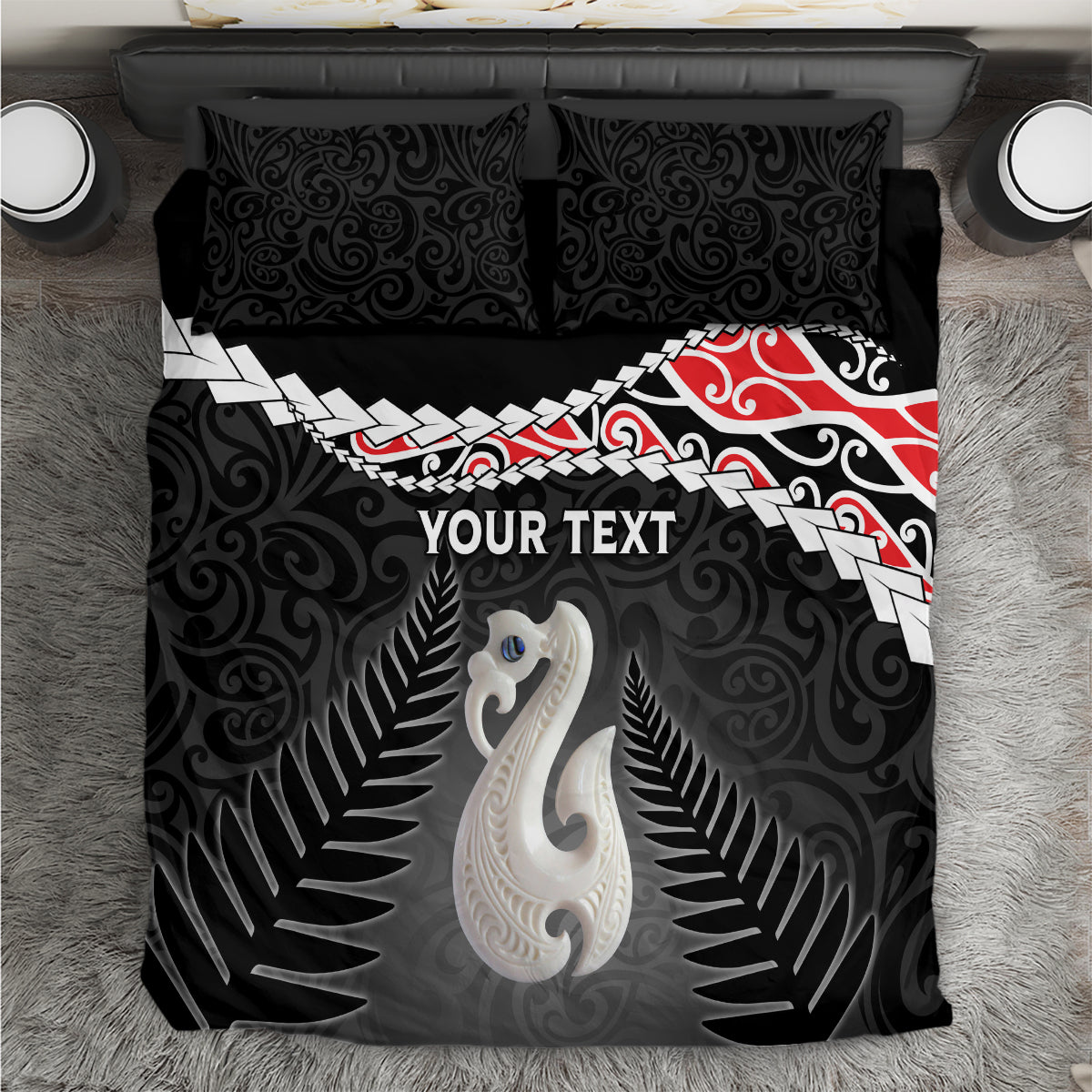 Personalised New Zealand Maori Bedding Set Manaia Mix Koru LT7 Black - Polynesian Pride