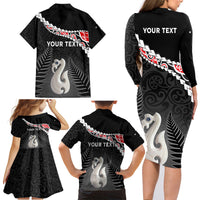 Personalised New Zealand Maori Family Matching Long Sleeve Bodycon Dress and Hawaiian Shirt Manaia Mix Koru LT7 - Polynesian Pride