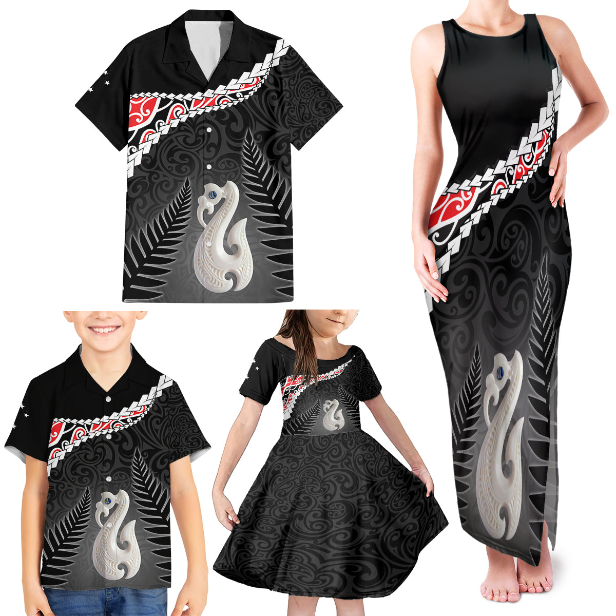 Personalised New Zealand Maori Family Matching Tank Maxi Dress and Hawaiian Shirt Manaia Mix Koru LT7 - Polynesian Pride