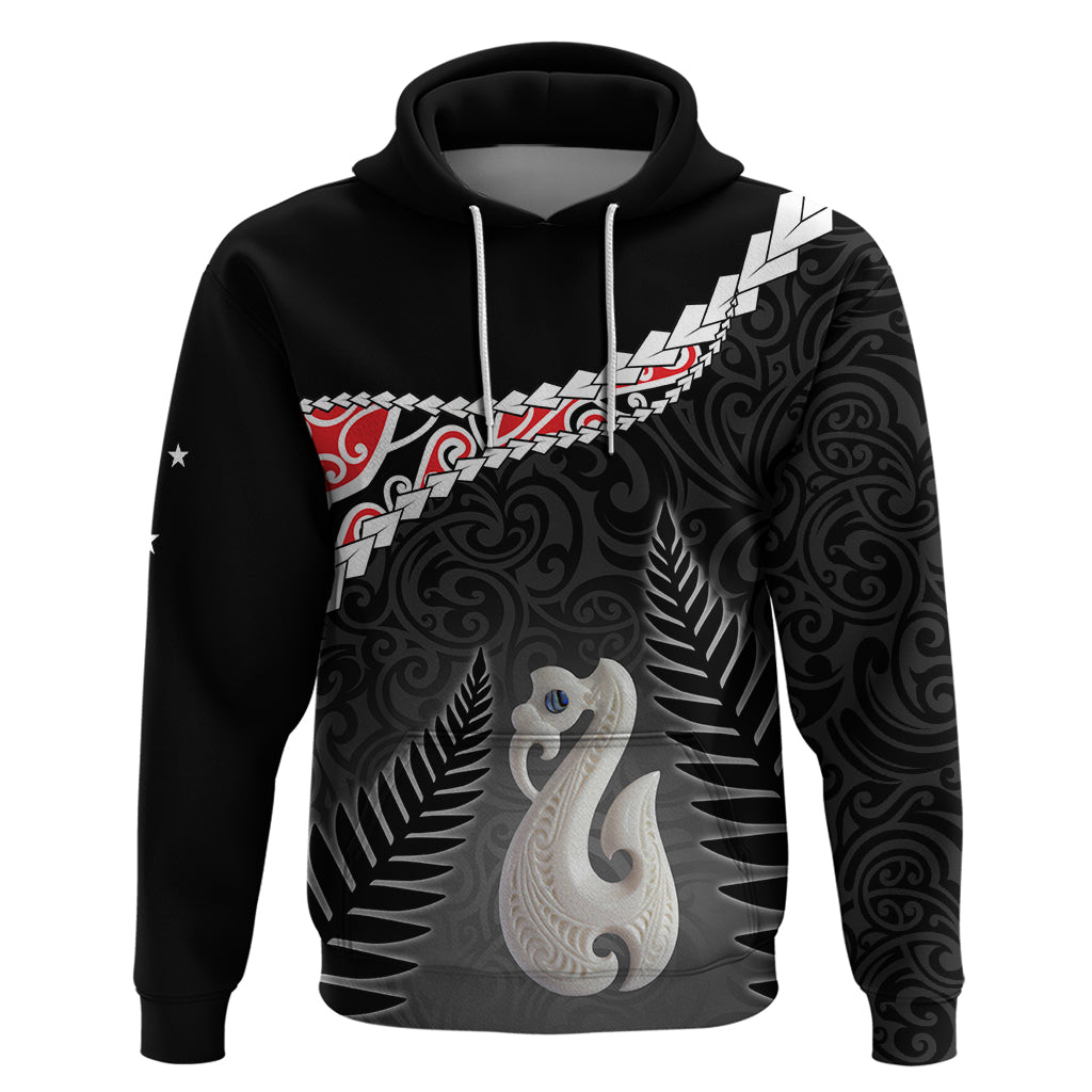 Personalised New Zealand Maori Hoodie Manaia Mix Koru LT7 Pullover Hoodie Black - Polynesian Pride